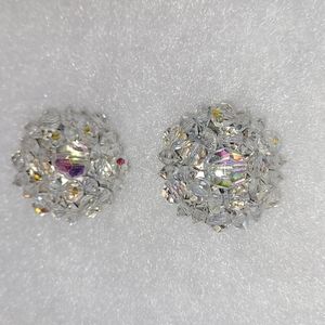 Vintage Crystal Faceted Beaded Clip-On Earrings Retro Classic! 1950's-1960's